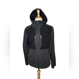 lululemon Full Zip Hooded Jacket Large Gray Black Technical Stretch Hoodie